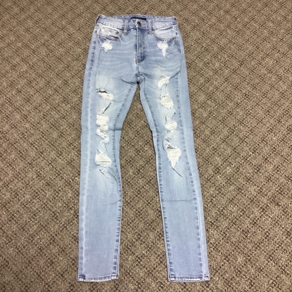 Aeropostale High Rise Curvy Distressed Ripped Blue Jeans Size 2